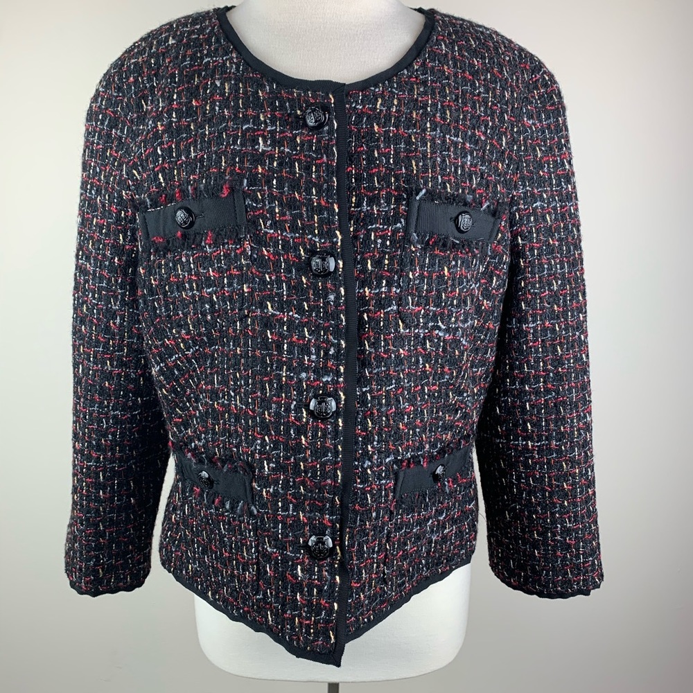 Talbots Black Red Tweed Jacket